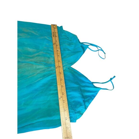 Gypsy05 XS blue green100% silk hand tie dyed empire waist boho maxi dress beach - Picture 8 of 11